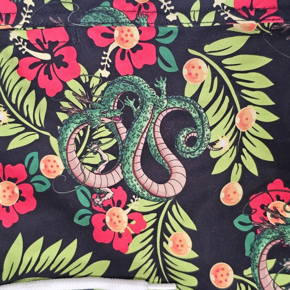 Dragon Ball Super Shenron Tropical Floral Swim Trunks Men's Small 28-30 Black